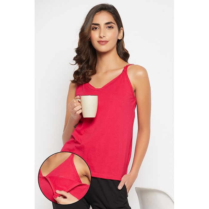

Clovia Feeding Cami Top in Magenta - 100% Cotton - CM0030A14, Pink