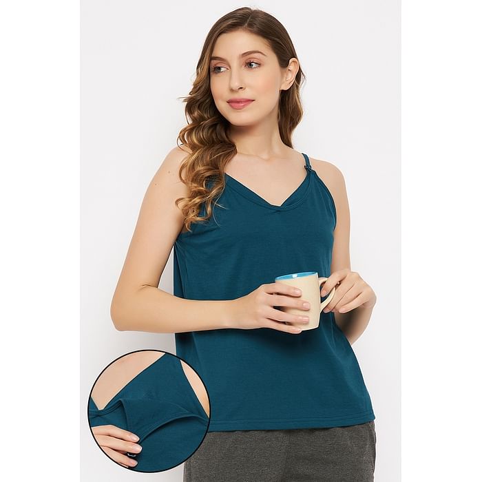 

Clovia Feeding Cami Top in Teal Blue - 100% Cotton - CM0030P36