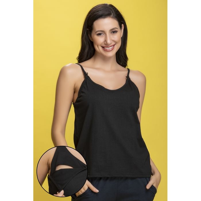 

Clovia Feeding Cami Top in Black - Cotton Rich - CM0030P13