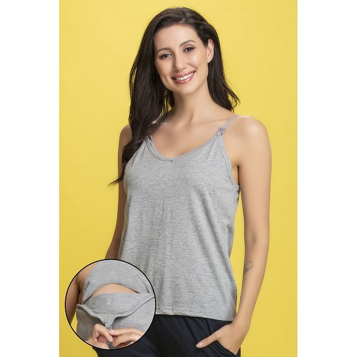 

Clovia Feeding Cami Top in Grey - Cotton Rich - CM0030P01, Light grey