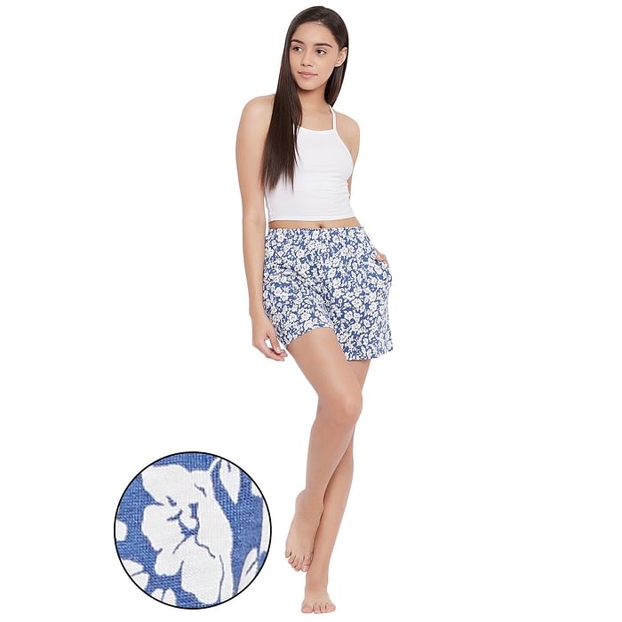 

Clovia Floral Print Boxer Shorts in Blue- Cotton Rich - LB0160E08, Navy
