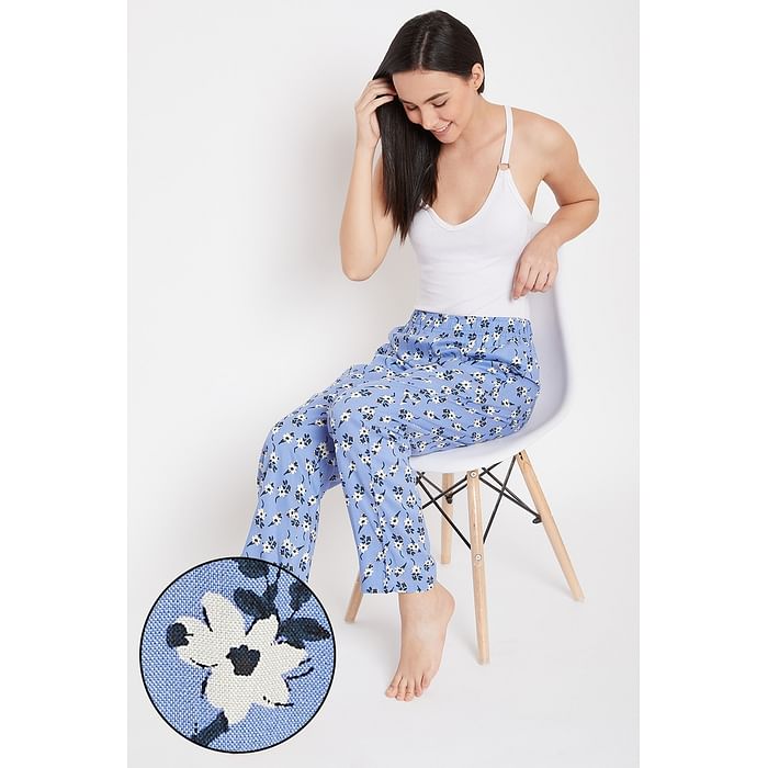 

Clovia Floral Print Pyjama in Blue - Rayon - LB0179P08, Navy