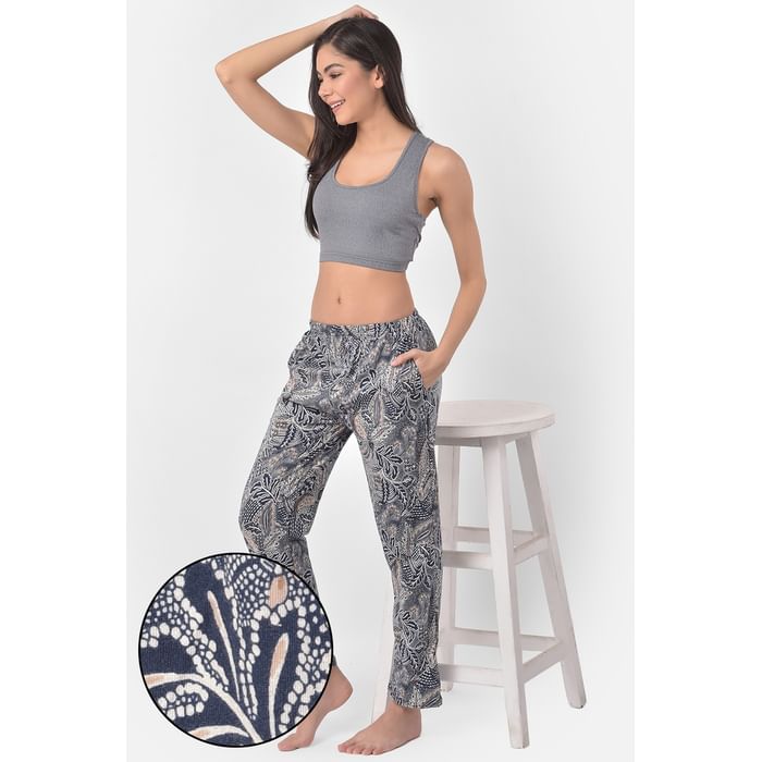 

Clovia Floral Print Pyjama in Grey - Cotton - LB0167G08, Navy