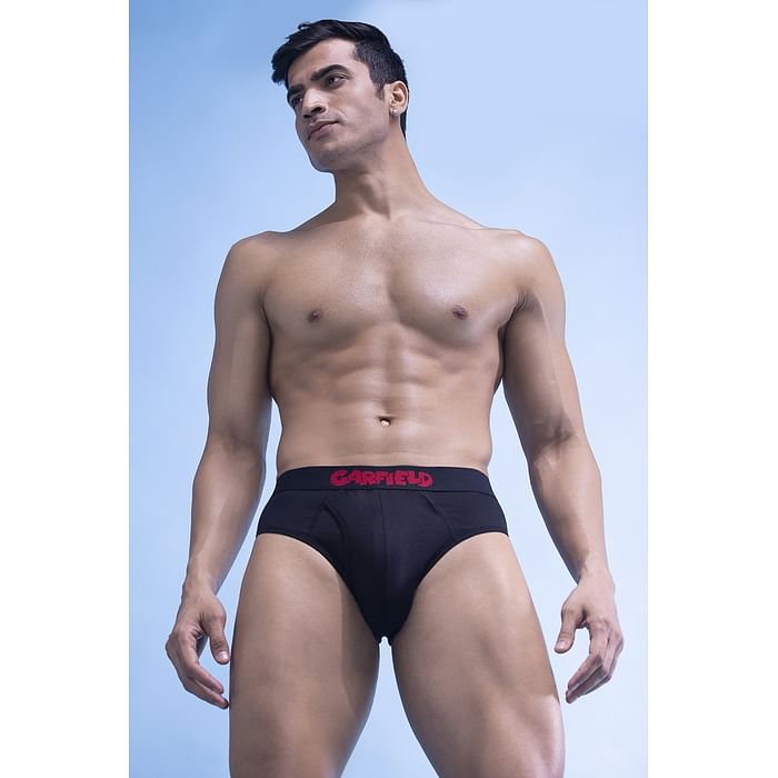 

Clovia John Players Garfield Lazy Day Cotton Brief in Black - JBF003M13
