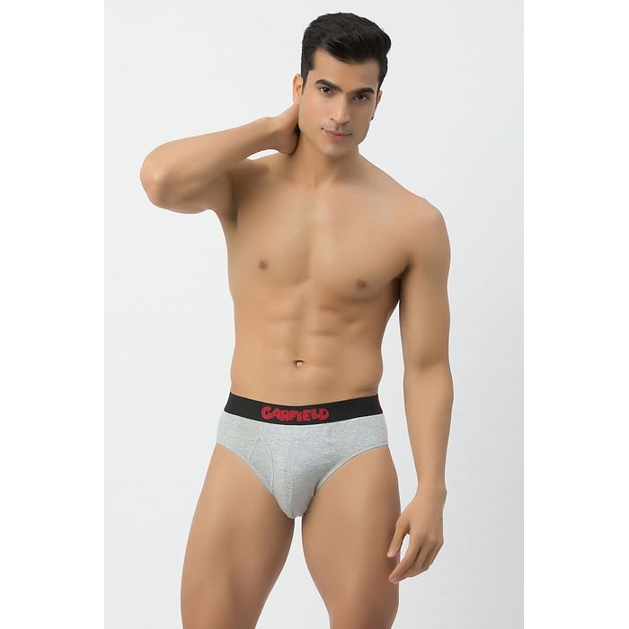 

Clovia John Players Garfield Lazy Day Cotton Brief in Light Grey Melange - JBF003M01