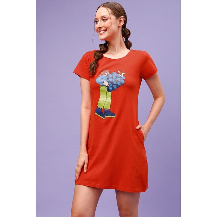 

Clovia Tutti Fruity Short Night Dress in Red - 100% Cotton - NS1209D04
