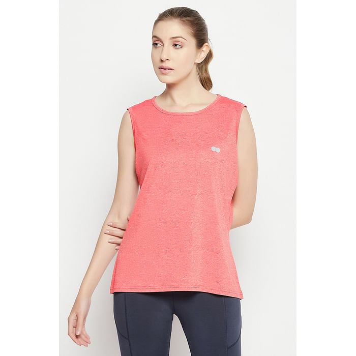 

Clovia Comfort Fit Active Sleeveless T-Shirt in Coral Red - AT0070P04