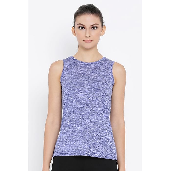 

Clovia Comfort Fit Active Sleeveless T-Shirt in Blue - AT0070P03, Light blue
