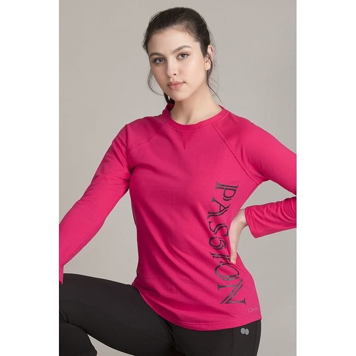 

Clovia Comfort Fit Active Full Sleeves T-Shirt in Dark Pink - Cotton - AT0122A14
