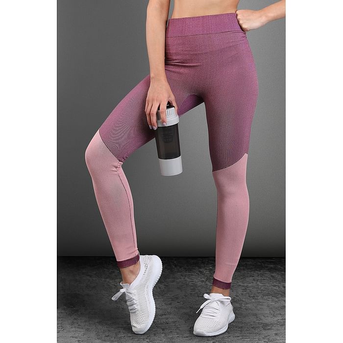 

Clovia Pink & Purple Gym/Sports Activewear Tights - AT0105P22, Light pink