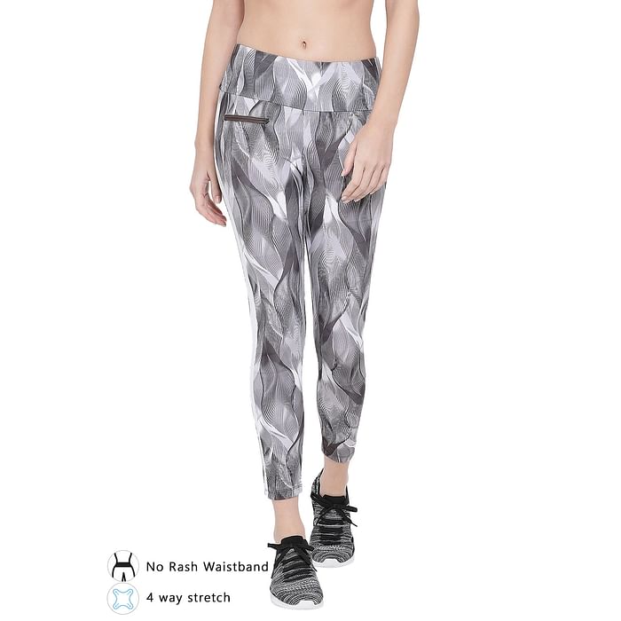 

Clovia Gym/Sports Printed Activewear Tights In Grey - AB0031P05, Dark grey