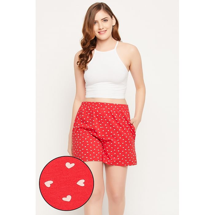 

Clovia Heart Print Boxer Shorts in Red - 100% Cotton - LB0174V04