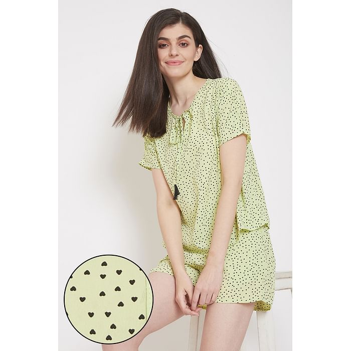 

Clovia Heart Print Light Yellow Top & Shorts Set in Light Yellow - Crepe - LS0542P02