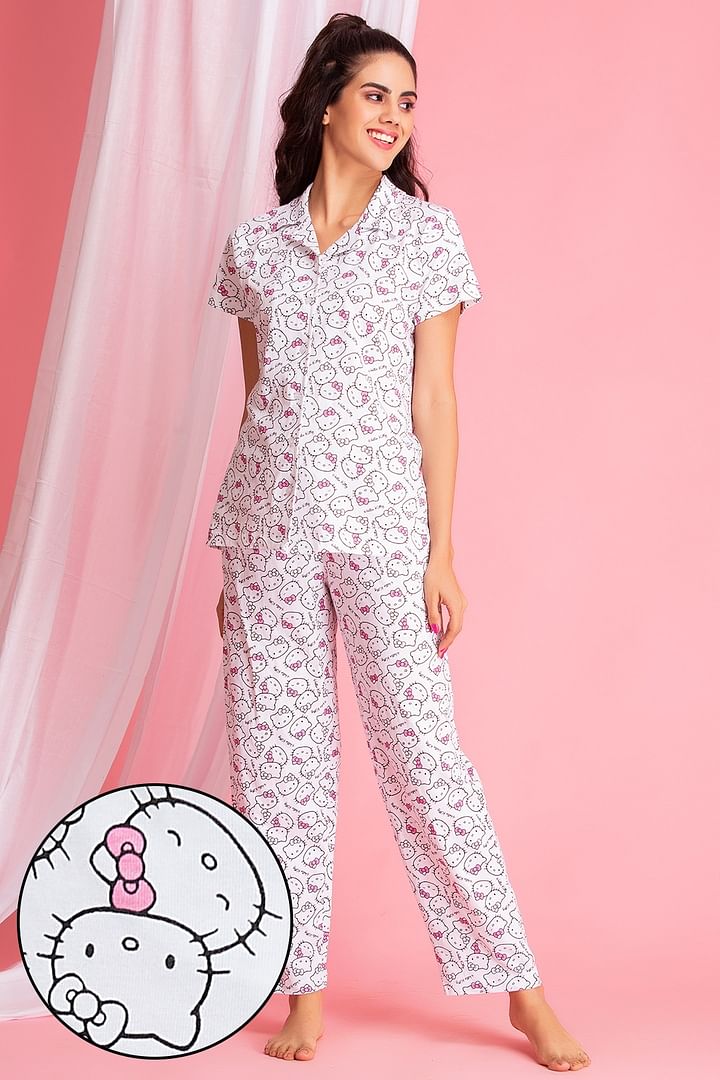 Hello Kitty Print Cotton Pyjama Set