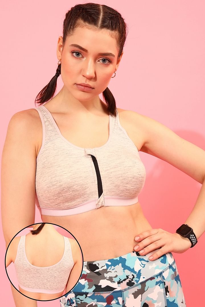 Buy High Impact Non-Padded Spacer Cup Active Sports Bra in Grey Melange  with Front Zipper - Cotton Online India, Best Prices, COD - Clovia -  BRS021P01