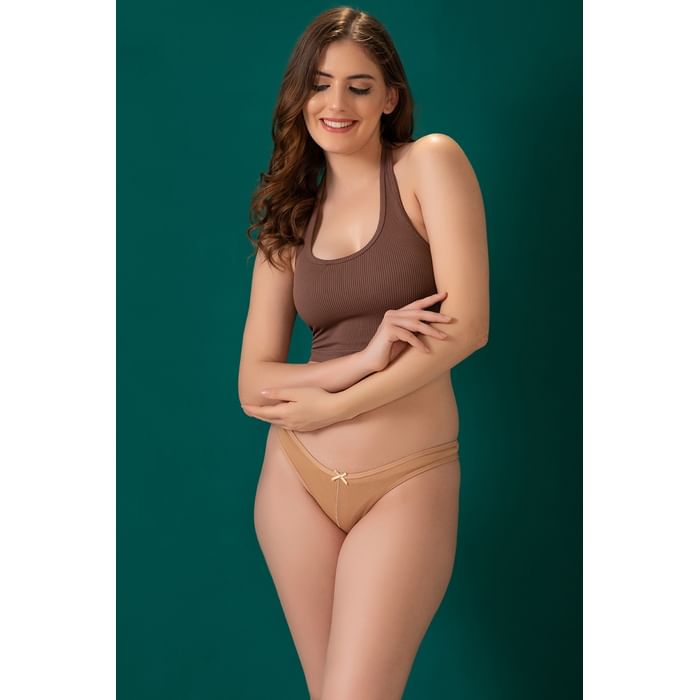 

Clovia High Leg Bikini Panty in Nude Colour - Cotton - PN3500A24