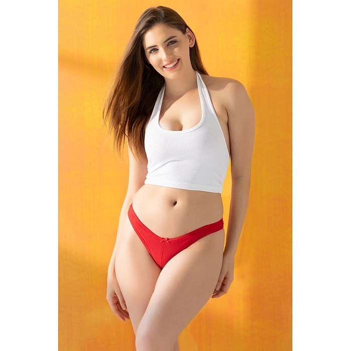 

Clovia High Leg Bikini Panty in Red - Cotton - PN3500A04