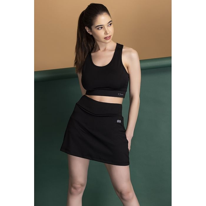 

Clovia High-Rise Active Skirt in Black with Attached Inner Shorts - AB0118P13