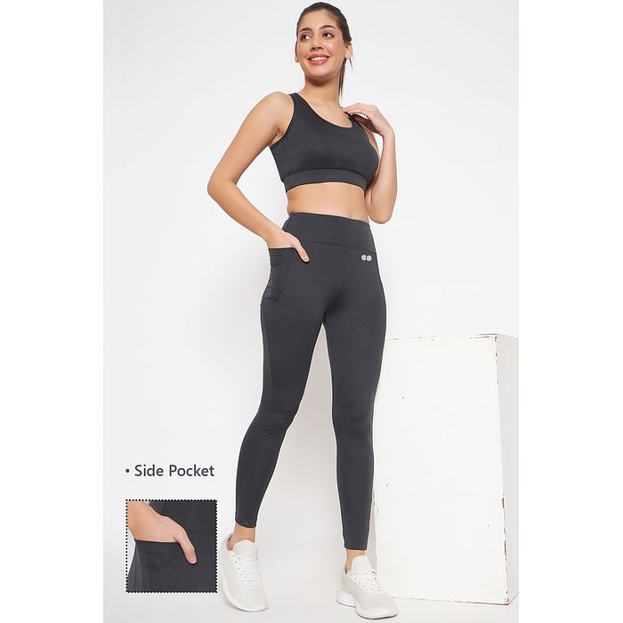 

Clovia High-Rise Active Tights in Dark Grey with Side Pocket - AB0115P05