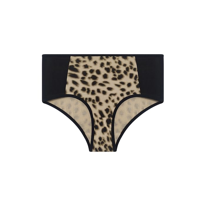 

Clovia High Waist Animal Print Hipster Panty in Cream Colour with Side Panels - Cotton - PN2532A24
