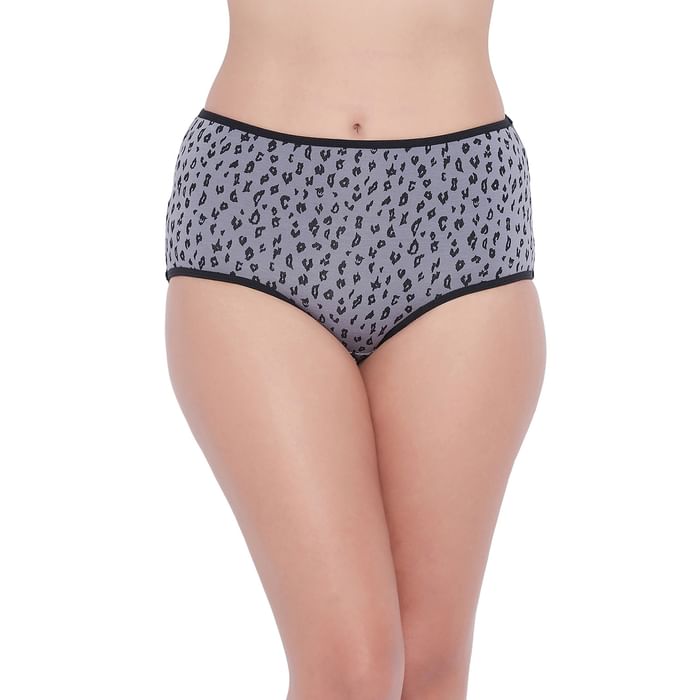 

Clovia High Waist Animal Print Hipster Panty in Grey - Cotton - PN3015A01, Light grey
