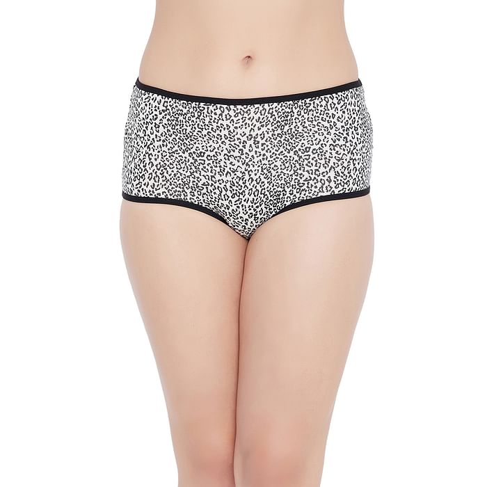 

Clovia High Waist Animal Print Hipster Panty in White - Cotton - PN3219H18