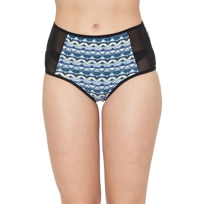 

Clovia High Waist Aztec Print Hipster Panty with Mesh Panels in Teal - Cotton - PN2532H36