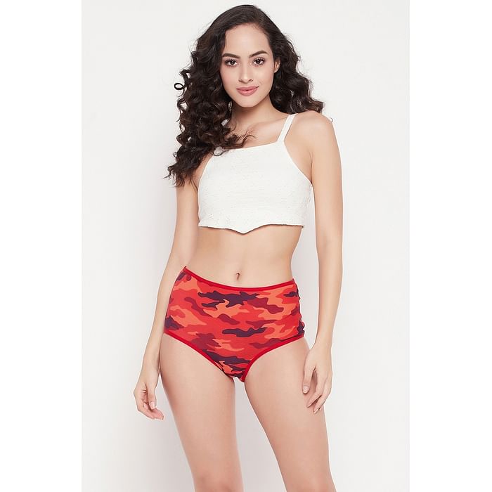

Clovia High Waist Camouflage Print Hipster Panty in Red - Cotton - PN2761A04