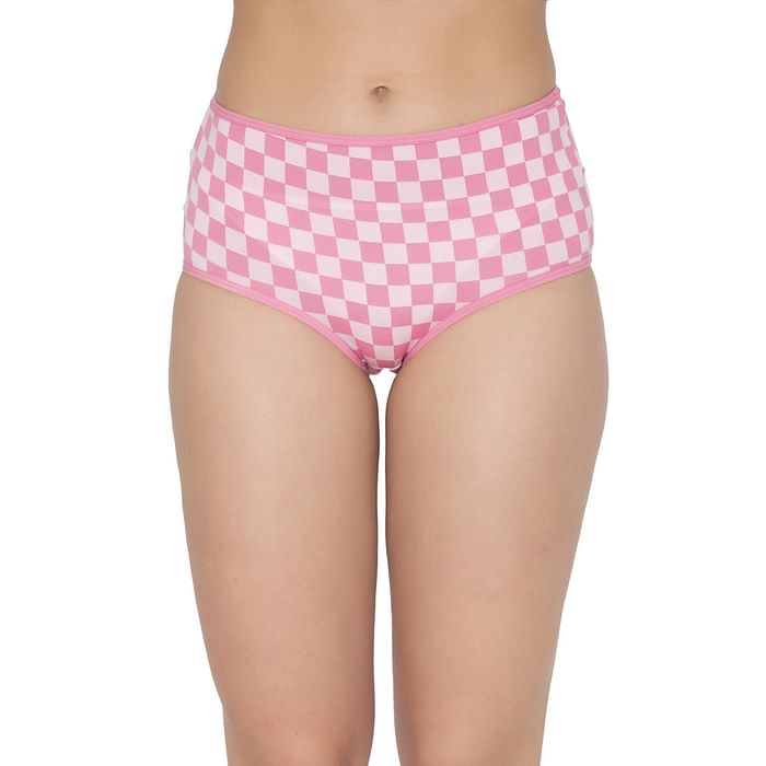 

Clovia High Waist Check Print Hipster Panty in Pink - Cotton - PN3221B22, Light pink