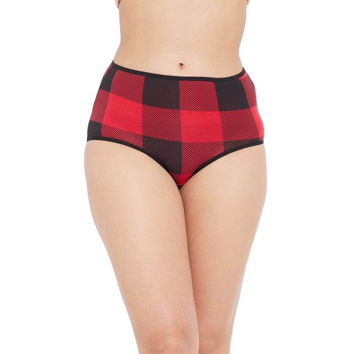 

Clovia High Waist Checked Hipster Panty in Red - Cotton - PN3221H04