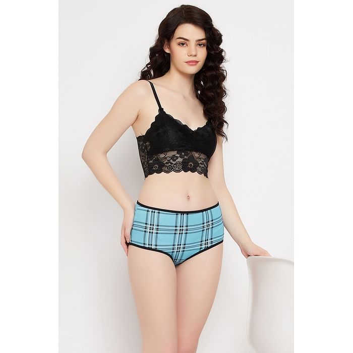 

Clovia High Waist Checkered Hipster Panty in Light Blue - Cotton - PN3170L03