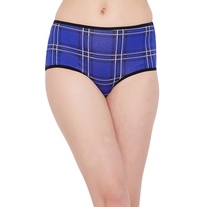 

Clovia High Waist Checkered Hipster Panty in Royal Blue - Cotton - PN3170Z08