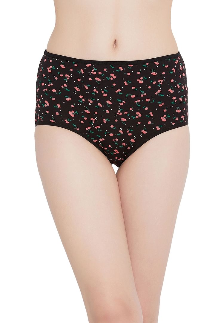 Buy High Waist Cherry Print Hipster Panty in Black- Cotton Online India,  Best Prices, COD - Clovia - PN3221G13