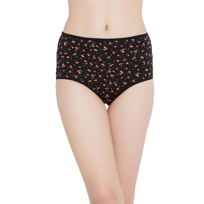

Clovia High Waist Cherry Print Hipster Panty in Black- Cotton - PN3221G13