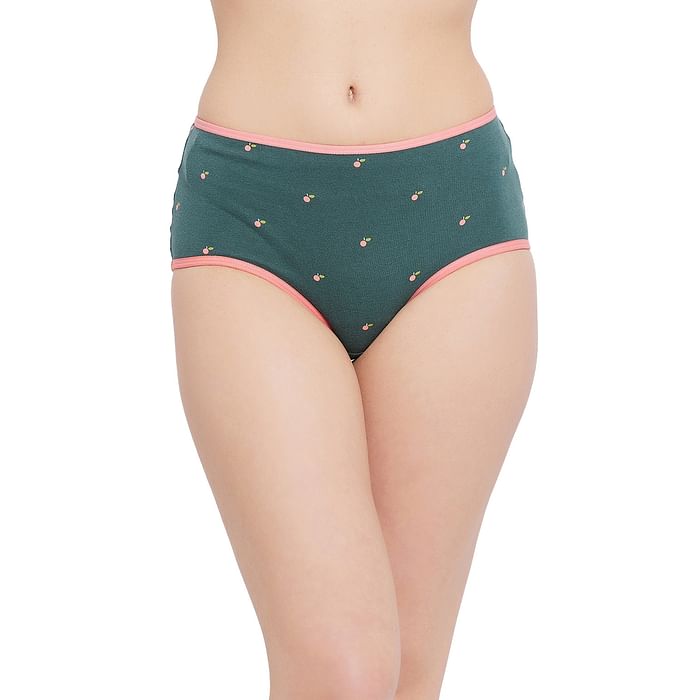 

Clovia High Waist Cherry Print Hipster Panty in Emerald Green - Cotton - PN2761J17, Dark green