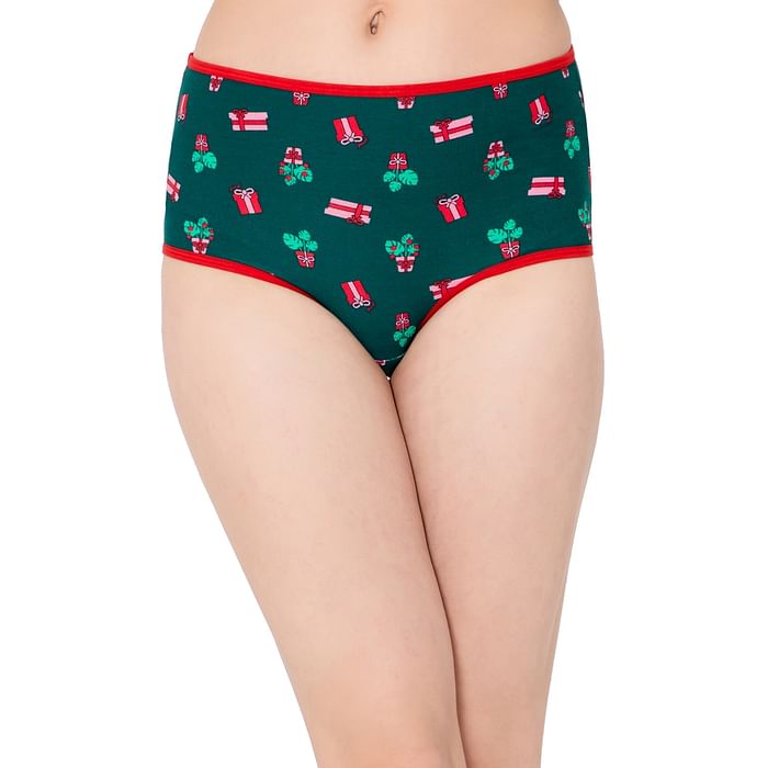 

Clovia High Waist Printed Hipster Panty in Dark Green - Cotton - PN3221C17