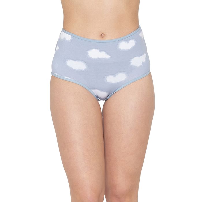 

Clovia High Waist Cloud Print Hipster Panty in Powder Blue - Cotton - PN3221B03, Light blue