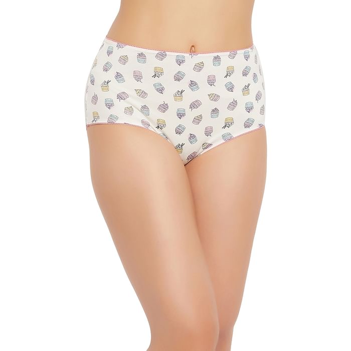 

Clovia High Waist Cupcake Print Hipster Panty in White - Cotton - PN3015U18