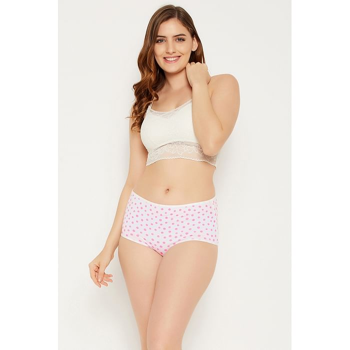 

Clovia High Waist Dot Print Hipster Panty in White - Cotton - PN2761E18