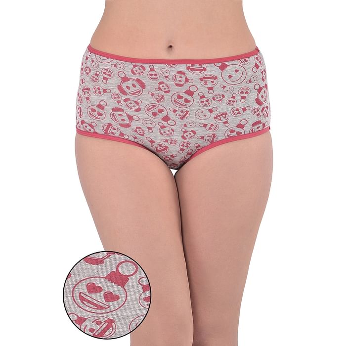 

Clovia High Waist Emoji Print Hipster Panty in Grey - Cotton - PN3170T01, Light grey