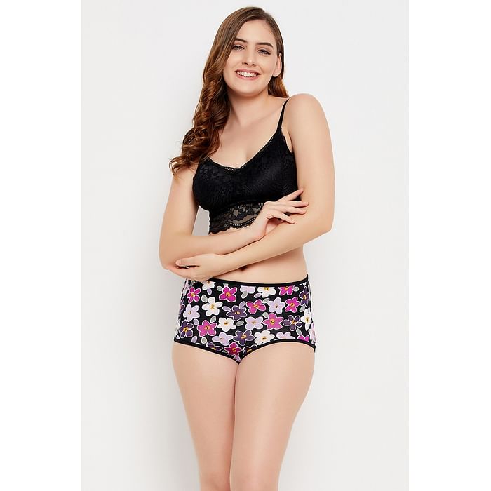

Clovia High Waist Floral Print Hipster in Black - Cotton - PN3170K13