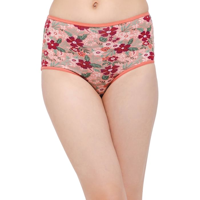 

Clovia High Waist Floral Print Hipster Panty in Salmon Pink - Cotton - PN3221W22
