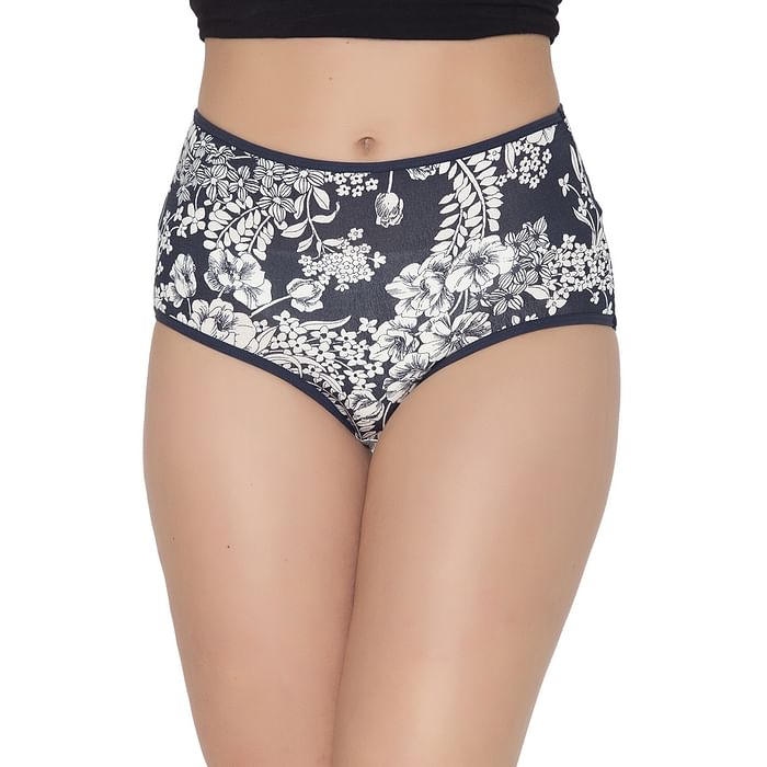 

Clovia High Waist Floral Print Hipster Panty in Black - Cotton - PN3170C08, Navy