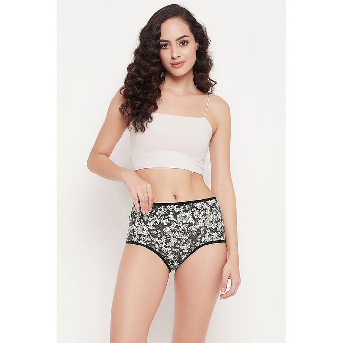 

Clovia High Waist Floral Print Hipster Panty in Black - Cotton - PN2761C13