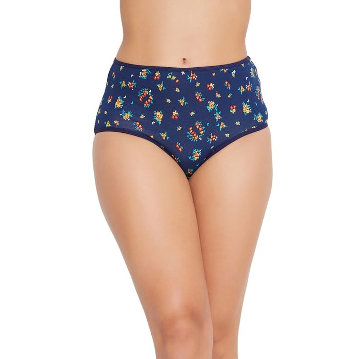 

Clovia High Waist Floral Print Hipster Panty in Blue - Cotton - PN3219V08, Navy
