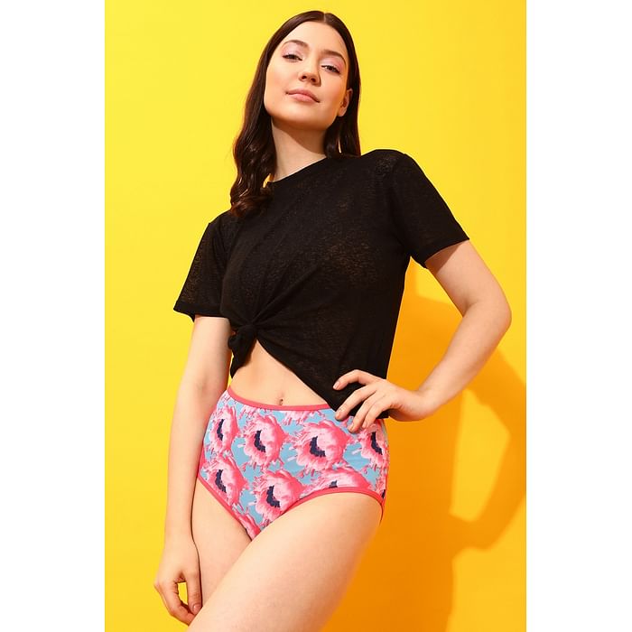 

Clovia High Waist Floral Print Hipster Panty in Coral Pink - Cotton - PN3170L22, Light pink