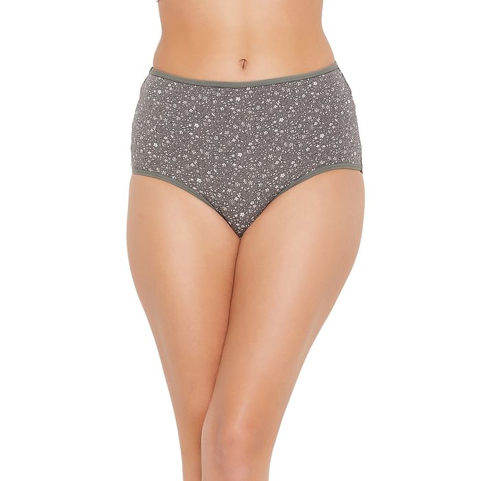 

Clovia High Waist Floral Print Hipster Panty in Dark Grey - Cotton - PN3221D05