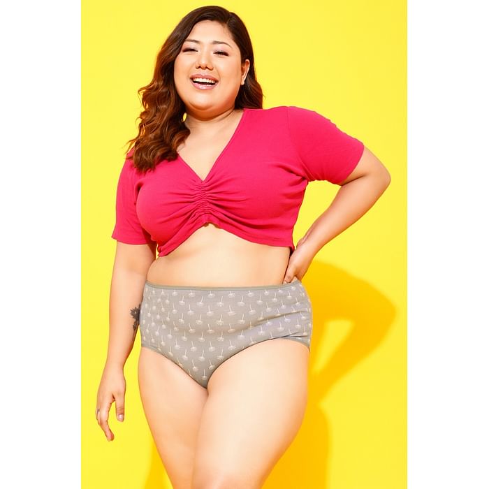 

Clovia High Waist Floral Print Hipster Panty in Grey - Cotton - PN2499A01, Light grey
