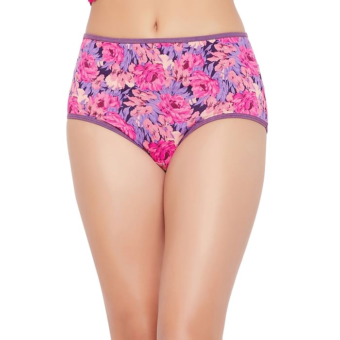 

Clovia High Waist Floral Print Hipster Panty in Lilac - Cotton - PN3170A12, Lavender