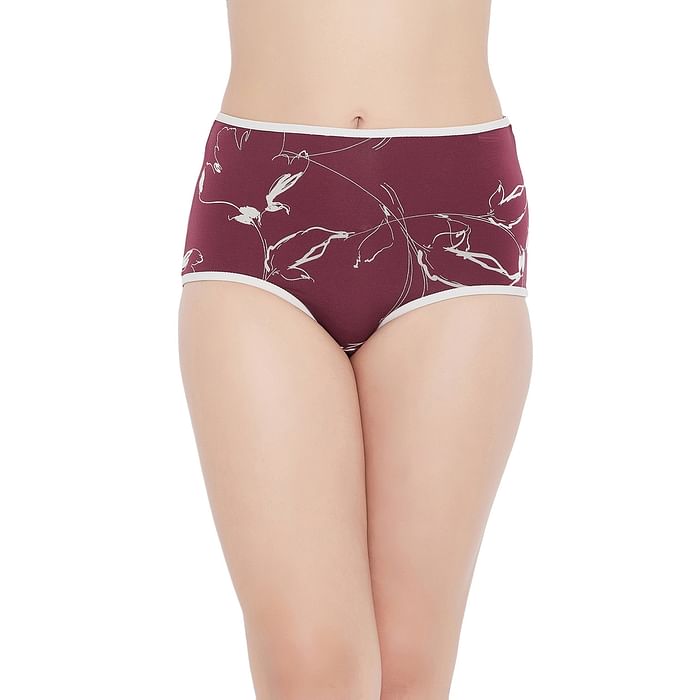 

Clovia High Waist Floral Print Hipster Panty in Maroon - PN3221I15, Purple